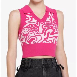 Sweet Society Hot Pink Collar Crop Sweater Vest